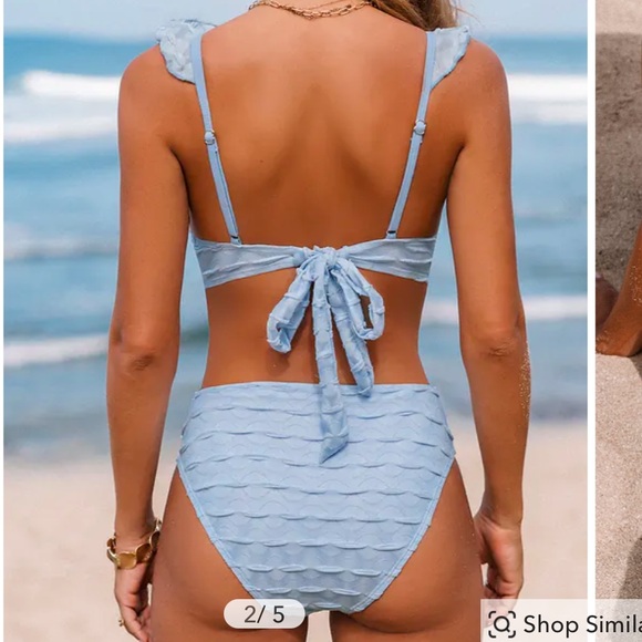 Light Blue Ruffled Plunging One-Piece - Picture 5 of 6